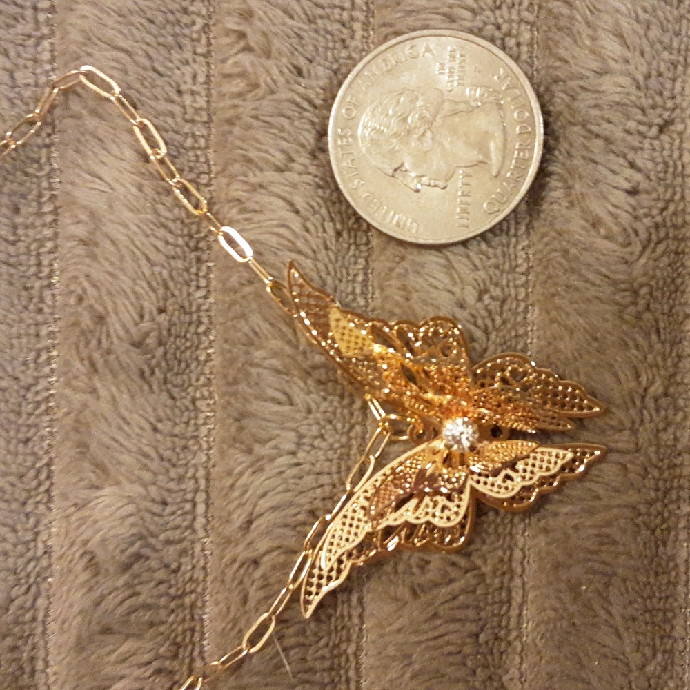 Handmade Filigre Butterfly Necklace Goldtone 20" Chain - Picture 5 of 5